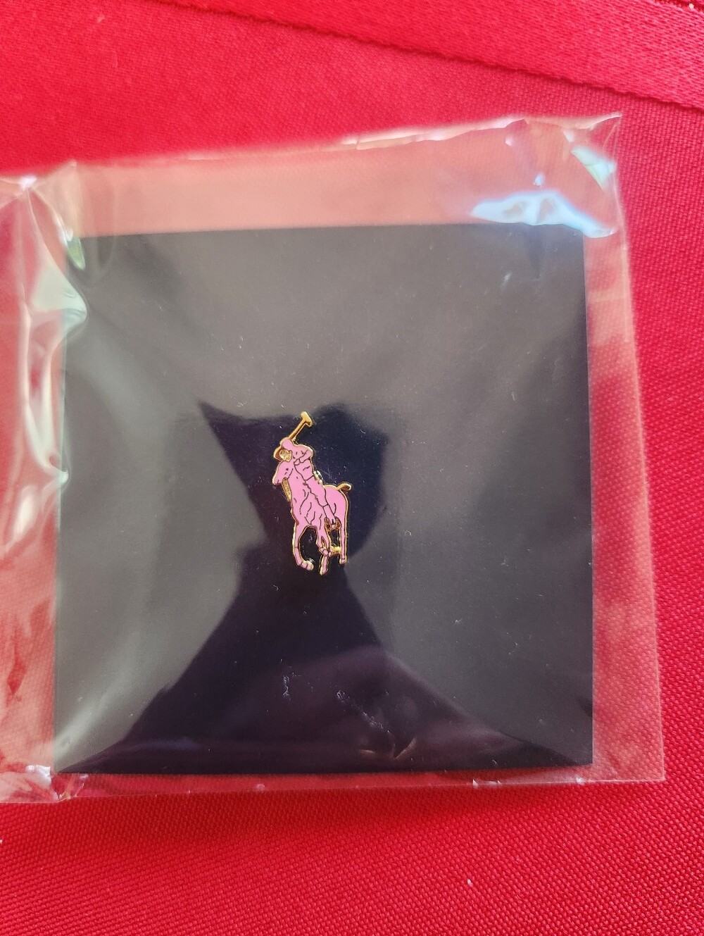 Polo Ralph Lauren Lapel Pin Tie Tack Logo Pink Gold Enamel On Pony / Horse NIP